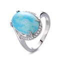 Double Layers Rings Bandas Design Oval Cut Natural Larimar Ring 925 Sterling Silver Jewelry Gemstone Ring