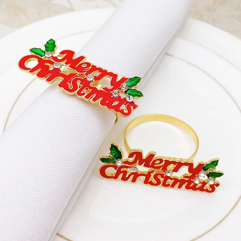 Hot Sale Christmas Decoration Christmas Napkin Holder Enamel Letter "Merry Christmas" Napkin Rings