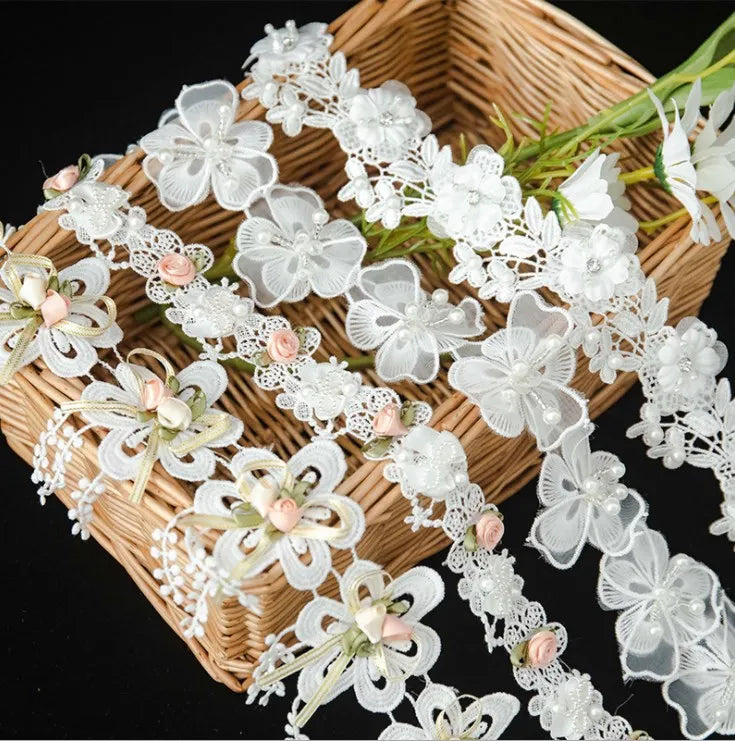 Embroidery 3D Flower Bead Sequin Polyester Lace Trim Multi Colors Garment Carton Boxes Fabric Eco-Friendly Shoes Customizable