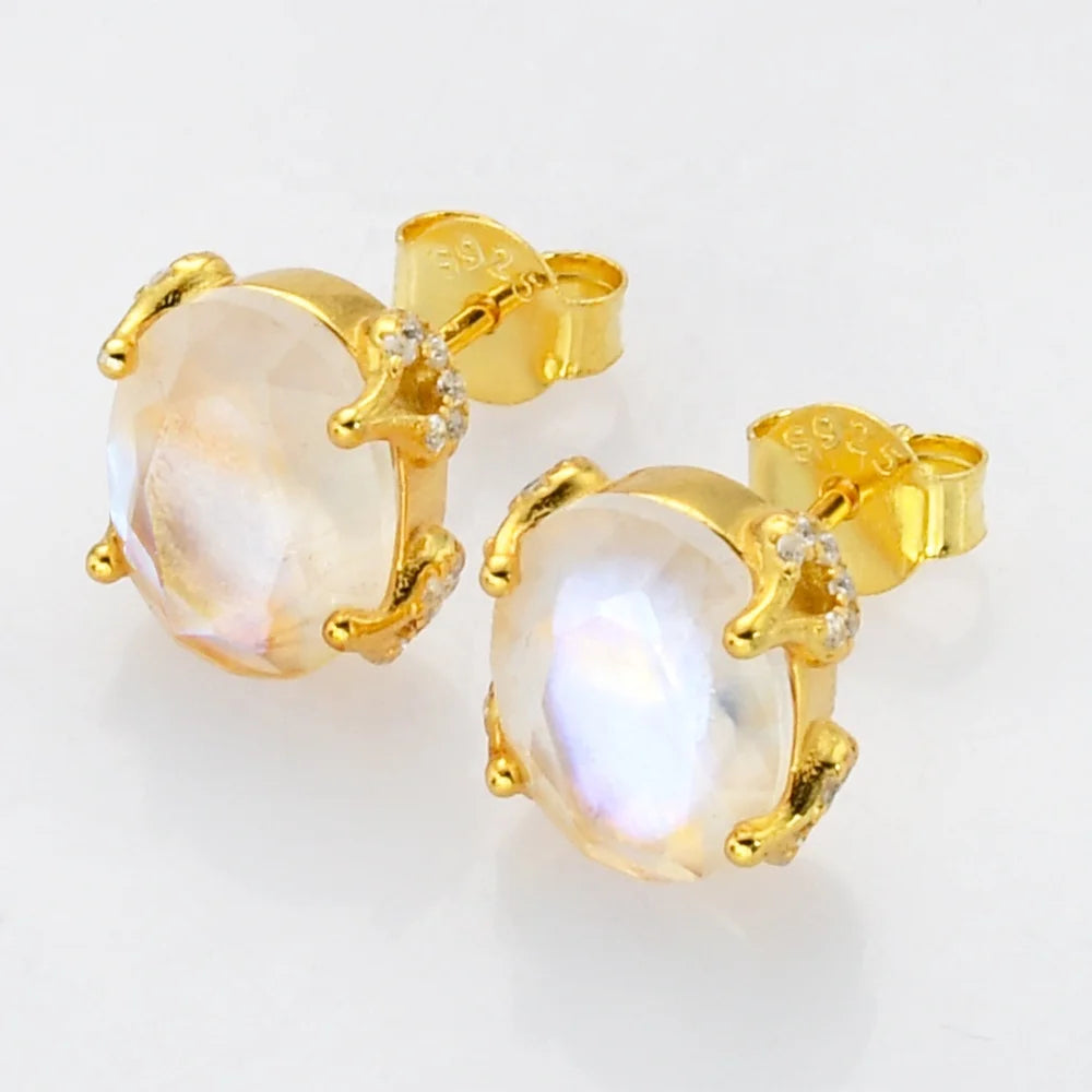 925 Sterling Silver Genuine rainbow Moonstone Statement Fashion Earrings 2023