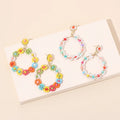 Small Business Colorful Boutique Handmade Fashion Glass Seed Beads Beaded Boho Floral Flower Charm Hoop Dangle Earring Women
