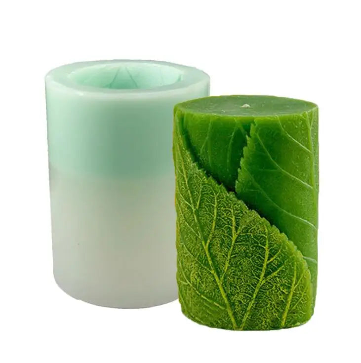 HY Silicone Mold Cylinder with Leaves 3D Candle Mold