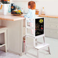 Wooden Toddler Baby Bamboo Toddler Step Stool Natural Kitchen Step Stool with Chalkboard & Safety Rail for Toddlers