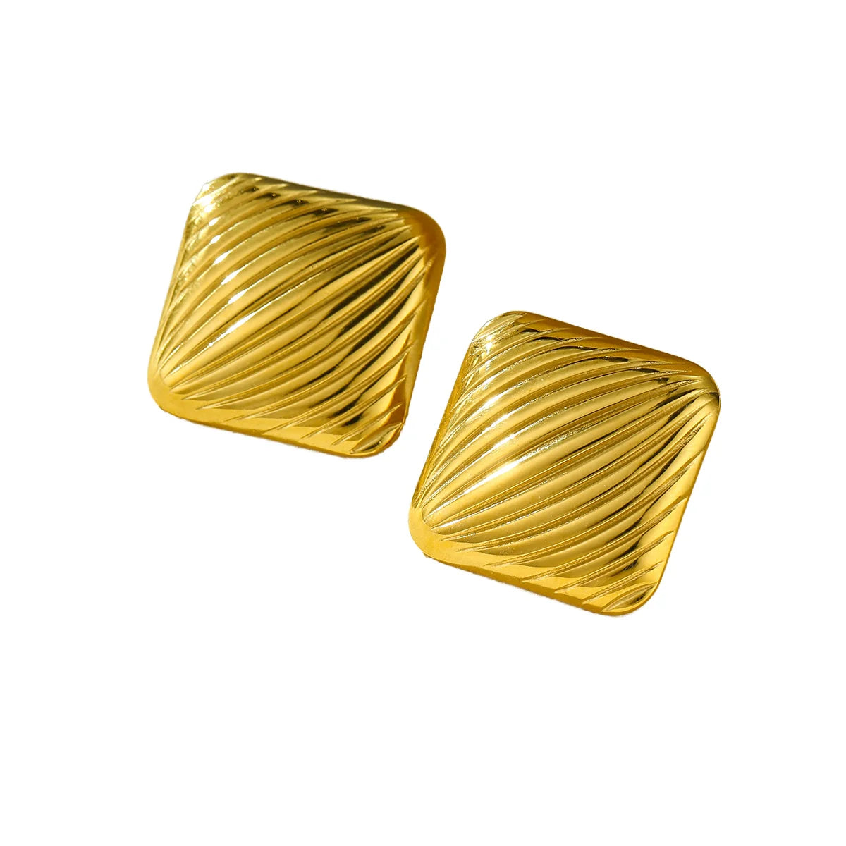 Vintage Trendy Jewelry Anniversary 18k PVD Gold Plated Large Chunky Twill Line Square Stud Stainless Steel Earrings