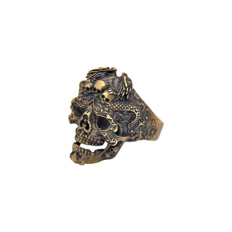 Double Dragon Skull Men's Rng Brass Retro Design European and American Popular Jewelry Adjustable Hiphop Rings