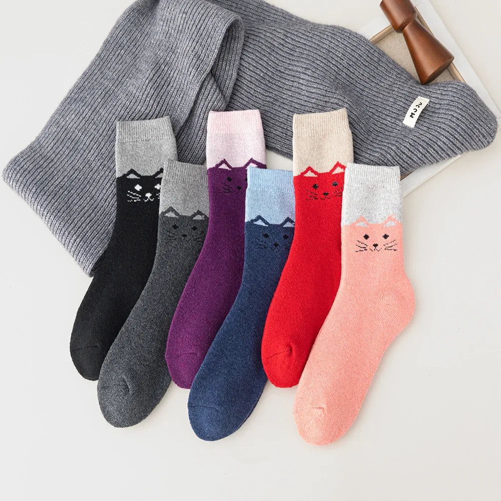 New Fashion Cotton Breathable Absorb-Sweat Japan Cute Cat Crew Socks for Women