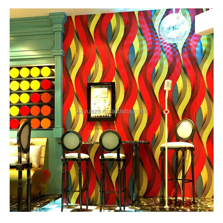 3D Embossed KTV Decorative Colorful Effect PVC Wallcovering Bar Wallpaper