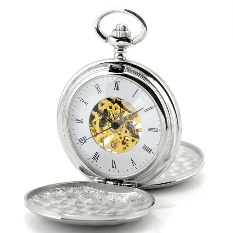 Smooth Retro Hand Wind Double Smooth Roman Mechanical Pocket Watch