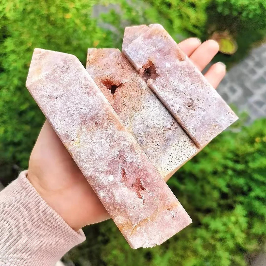 Natural Crystals Healing Gemstone Obelisk Pink Amethyst Large Tower Wand With Geode for Collection Gift
