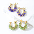 Korean Fashion Golden Earrings Tarnish Free Small Cubic Zircon Chunky Colorful Gemstone Stainless Steel Hoop Huggie Earrings