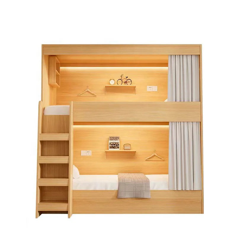 Hot Sale Modern Wood Dormitory Bunk Bed with Desk and Wardrobe Commercial School Furniture for Students Hostel and Hotel