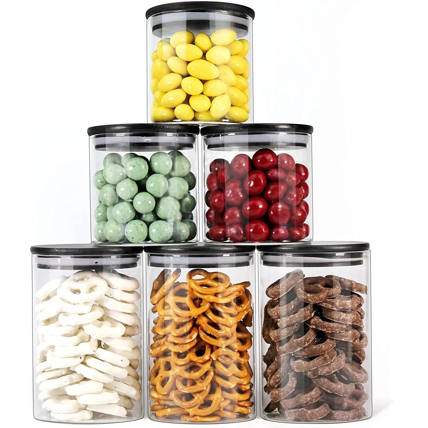 Airtight Handblown Round Travel Canisters 600ML 2100ML Multifunction Clear Glass Food Storage Set with  Lids