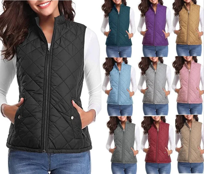 Women Light Warm Vest Jacket Autumn Winter Out Wear Sleeveless Coats Classic Solid Color Coat Fashion Female Waistcoat Tops
