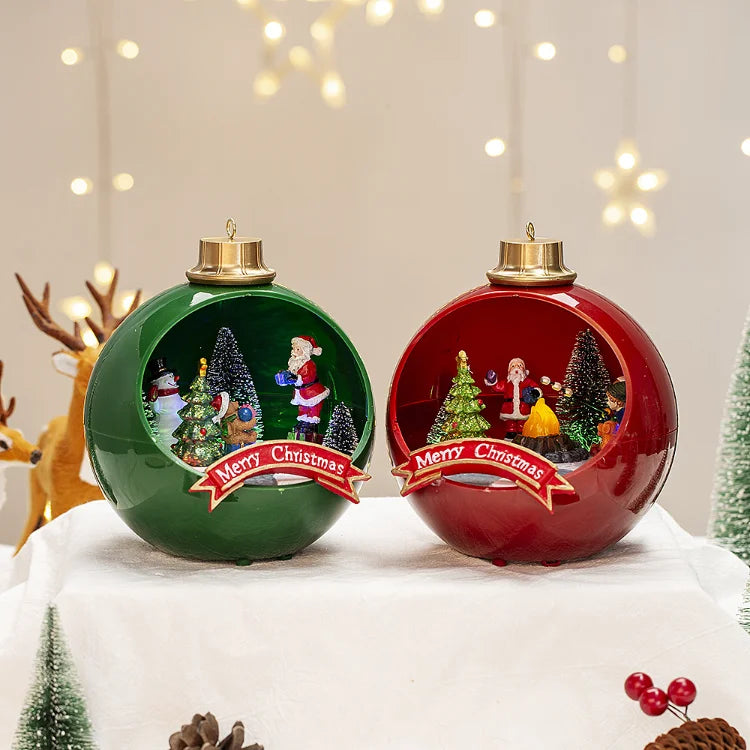 Nicro New Creative Village Houses Resin Crafts with Rotating Tree and Music Led Light up Toys Merry Christmas Home Decoration