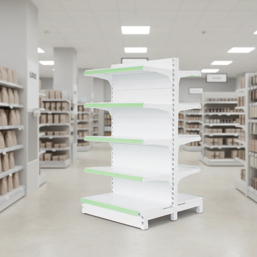 Heavy Duty Supermarket Rack Steel Metal Double-Sided Storage Gondola Shelves Solid Shelf Structure Epoxy Powder Coating Quick MegaBDM