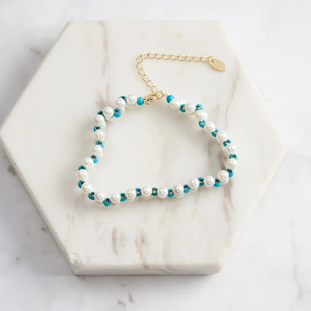 RINNTIN GMB64 Hot Selling Stretch Turquoise Shell Pearl Bead Bracelets Boho Beaded Bracelet for Women Jewelry