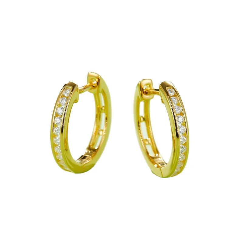 925 Sterling Silver Round Ice Flower Cut Moissanite Ladies Hoop Earrings 18K Gold Plated Fashion Jewellery