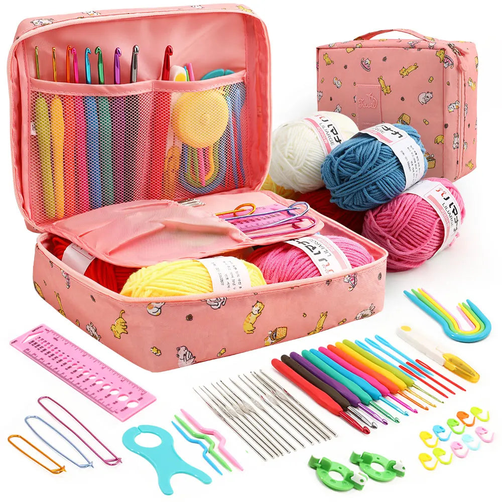 58pcs Beginner Crochet Kit with Yarn Set  Crochet Hook and Full  Knitting Tool with Storage case
