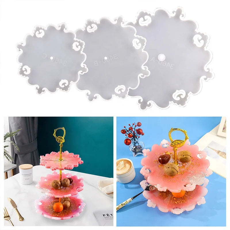 3 Layers Flower Lace Fruit Tray Silicone Mold DIY Resin Coaster Mold