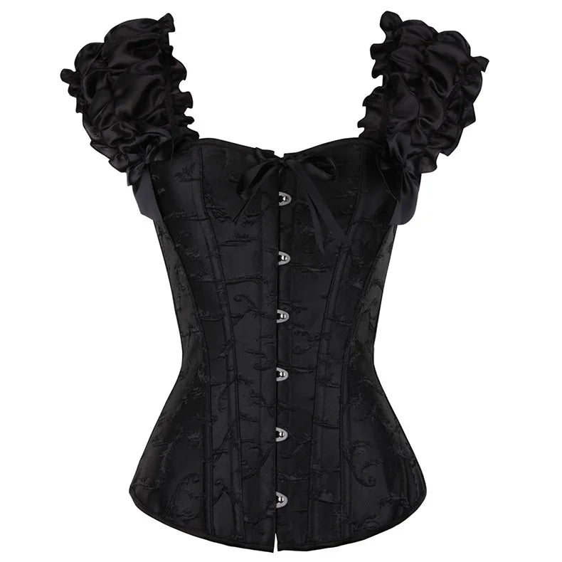 Coldker Women Body Shapewear Green Corset Bustier Top Plus Size Satin Overbust Embroidered Corset