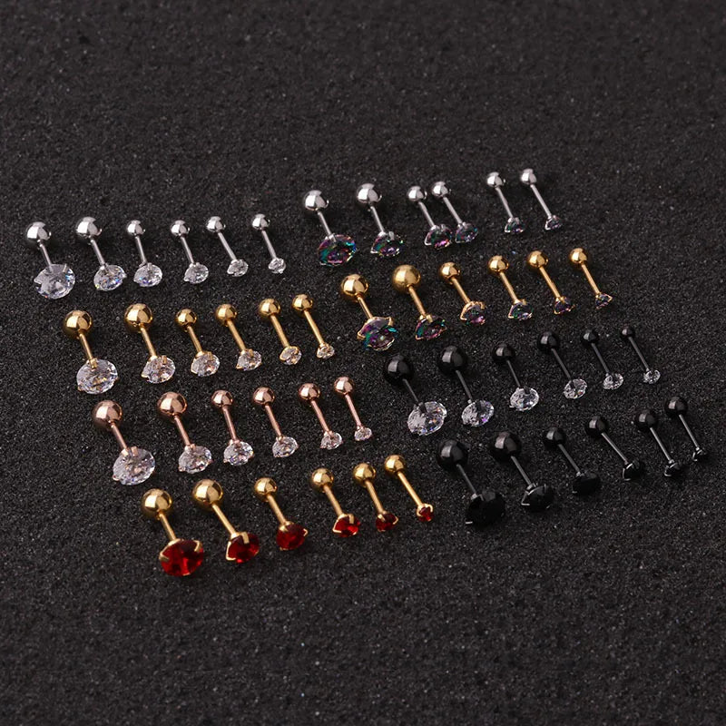 ZF 2-5mm Simple Round Cz Stainless Steel Barbell Studs Earrings Helix Tragus Piercing CZ Ear Stud Colors Cartilage Earrings