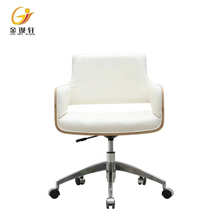 Mid-Century Walnut Synthetic Leather Office Chairs Adjustable Height Swivel Design for Conference Rooms Gaming Commercial