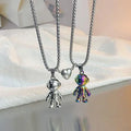 Hot Sale Trendy Colorful Matching Astronaut Pendant Necklace Magnetic Spaceman Couple Necklace for Women Boyfriend Couples
