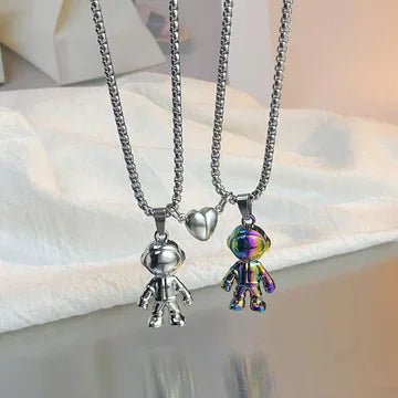 Hot Sale Trendy Colorful Matching Astronaut Pendant Necklace Magnetic Spaceman Couple Necklace for Women Boyfriend Couples