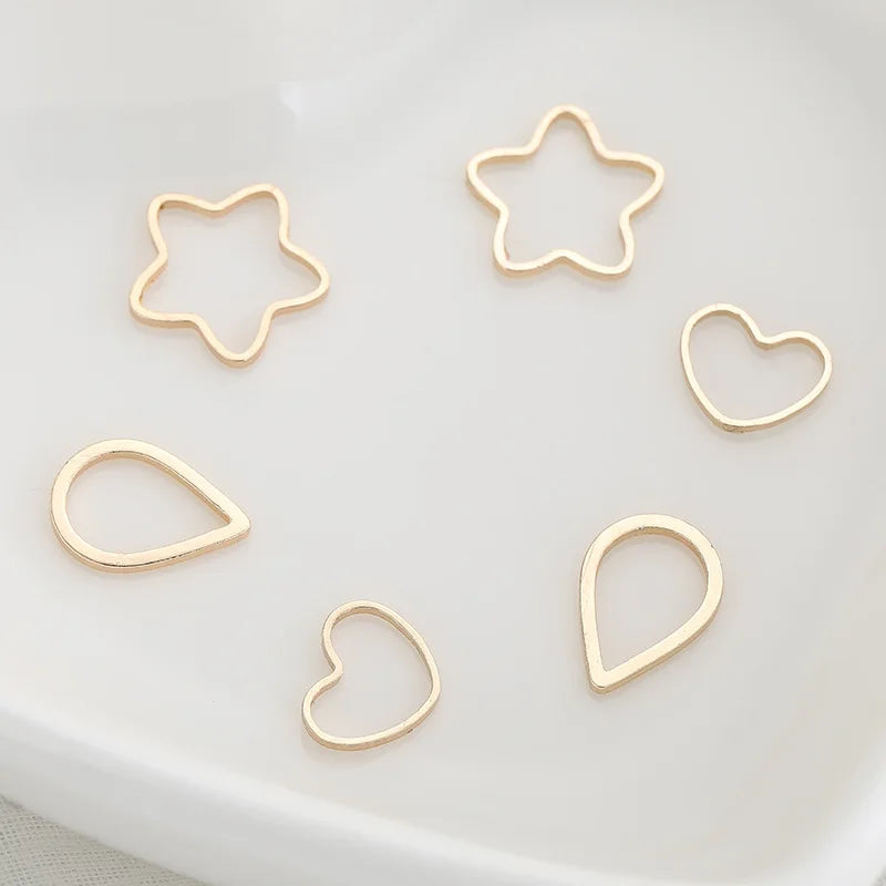 Real Gold Plated Copper DIY Jewelry Love Heart Water Drop Star Pendant Color Preservation Golden Pendant Findings Components