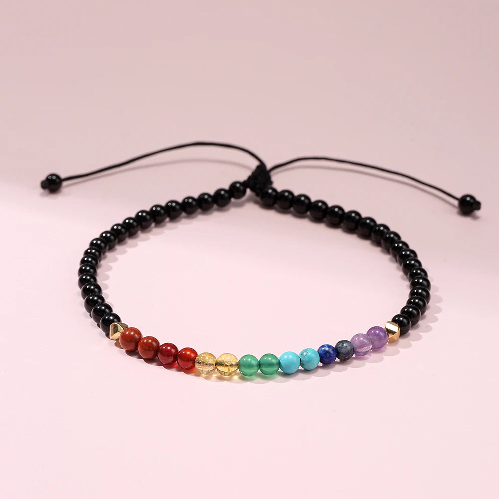 Luxury Gemstone Anklet 4mm Black Onyx Seven Chakra Anklets Custom Fashion Jewelry Ankle Bracelet Cuban Anklets for Women