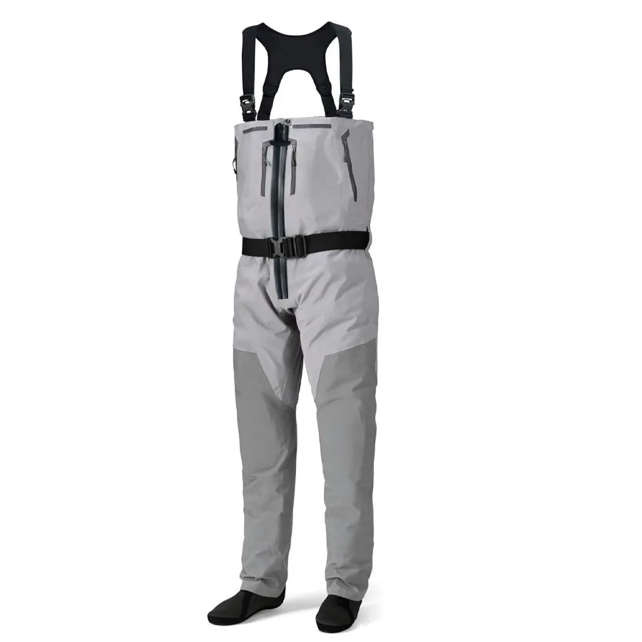 Mens Fly Fishing Breathable Ripstop Stocking Boot Foot Fishing Hunting Waders Lightweight Grey T Zipper Chest Wader