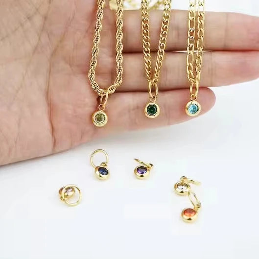 Birthstone Charms Necklace Collar De Moda Stainless Steel Birthstone Charm Paperclip Chain Necklace Gold Rope Chain