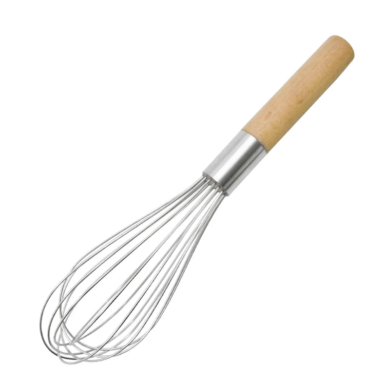 Kitchen Accessories Stainless Steel Egg Whisk Wooden Handle 6 Flex Wires for Hand Mixing Blending Sauce Cream Mixer