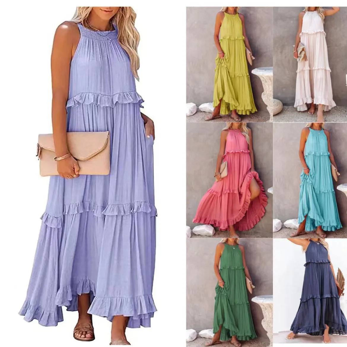 Wholesale White Summer Casual Dress for Women Elegant Halter Vestidos with Solid Sleeveless Eco-Friendly and Washable
