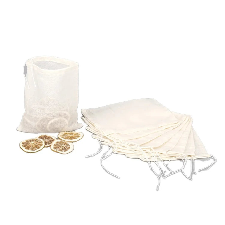 Reusable Unbleached Empty Cotton Tea Bag Drawstring Muslin Bath Pouch Bags