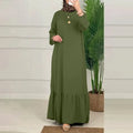 Ruffle Hem Muslim Abaya Women Plus Size Crewneck Long Sleeve Maxi Dress Arabian Dubai Islamic Robe Without Headscarf