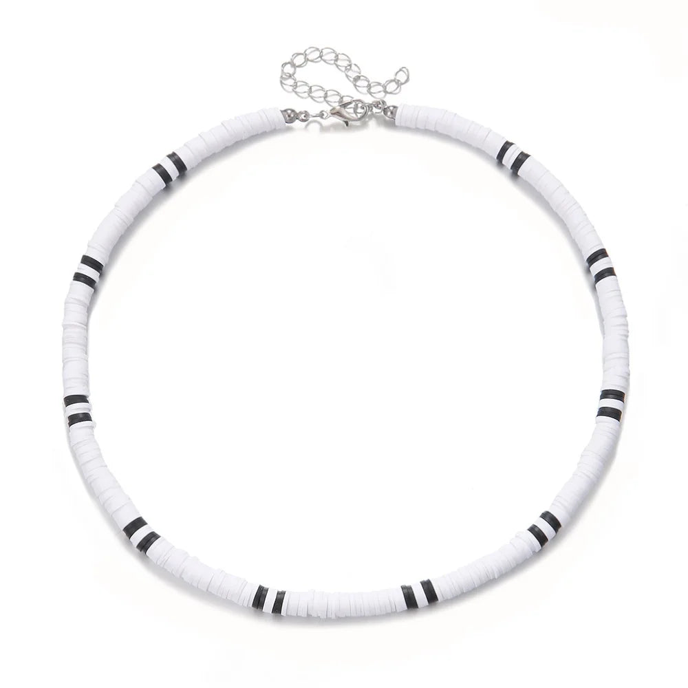 Hot Selling Fashion Bohemian Style Soft Clay Spliced Wood Chips Versatile Black White Necklace for Men