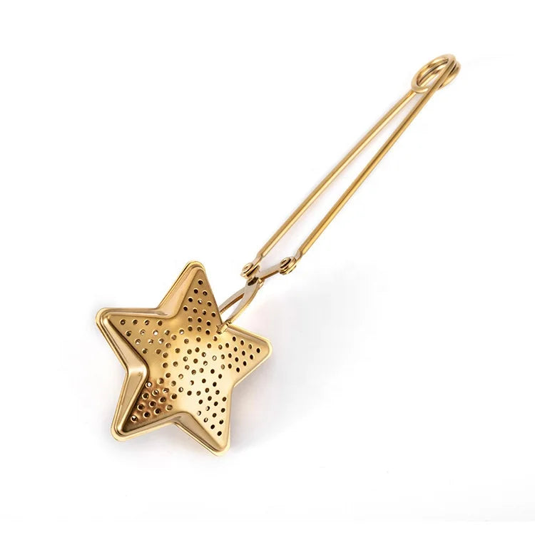 Wholesale Portable Golden Stainless Steel Tea Strainer Metal Star Heart-Shaped Infuser Tea Leaf Handle Wholesale Loose Leaf Tea