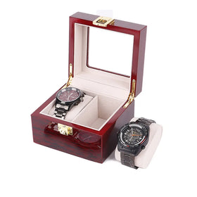 High Glossy 2 Slot Wood Lacquered Cherry Couple Wrist Watch Display Storage Box Organizer