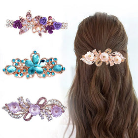 AA01175 Jewelry Crystal Rhinestone Bowknot Flower Women Hair Clip Wholesale