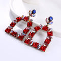 Wholesale Luxury Geometric Fashion Jewelry Earrings Large Colorful Statement Crystal Rhinestone Square Earrings