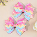 CN 2Pcs Sweet Rainbow Boutique Hair Bow Sparkly Glitter Pigtail Hair Pins with Polka Gold Dot Hair Clip