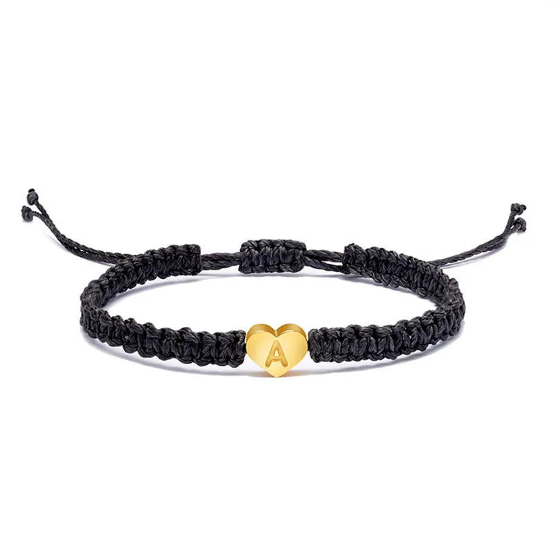2022NEW Heart Initial Bracelets 26 Letters Initial Charms Bracelet for Women Gifts Handmade Rope Braided Adjustable Jewelry