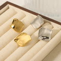 Stylish Titanium Steel 18k Gold Plated Unique Square Glossy Metal Stud Earrings for Women Waterproof Jewelry Accessories