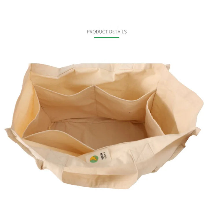 Personalized Cotton Canvas Tote Bags Promotional Plain Blank Reusable Shopping Bags with Compartments Letter Pattern Type