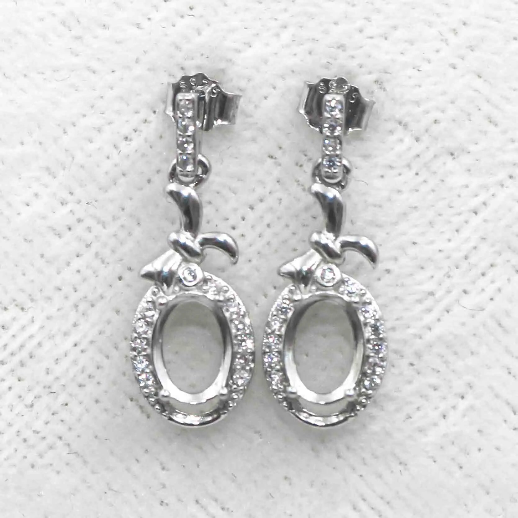 Sterling Silver 5*7mm Semi Mount Stud Eardrops Empty Frame Support Blank Setting S925 Base Without Center Stone DIY for Inlay