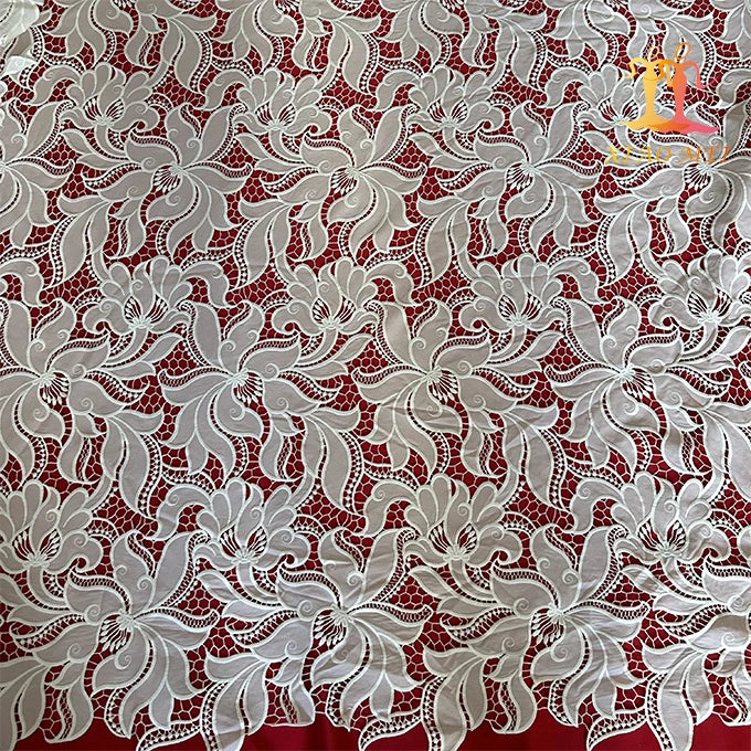 New Style Chemical Polyester Guipure Embroidery Organza Laser Bridal White Lace Fabric XM-WL0149