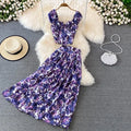 Seaside Vacation Short Top High Waisted Mid Length A-line Floral Skirt Two-piece Set One Size Fashion Set