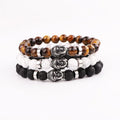 New Design Natural Stone Tiger Eye Howlite Lava Stone Stainless Steel Custom Logo Stretch Bracelet for Men