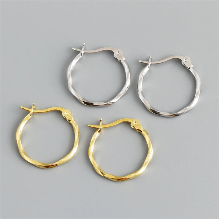 New Fashion Glossy Circle Twisted Wire Hoop Earrings 18k Gold 925 Sterling Silver Trendy Huggie Hoop Earring Women